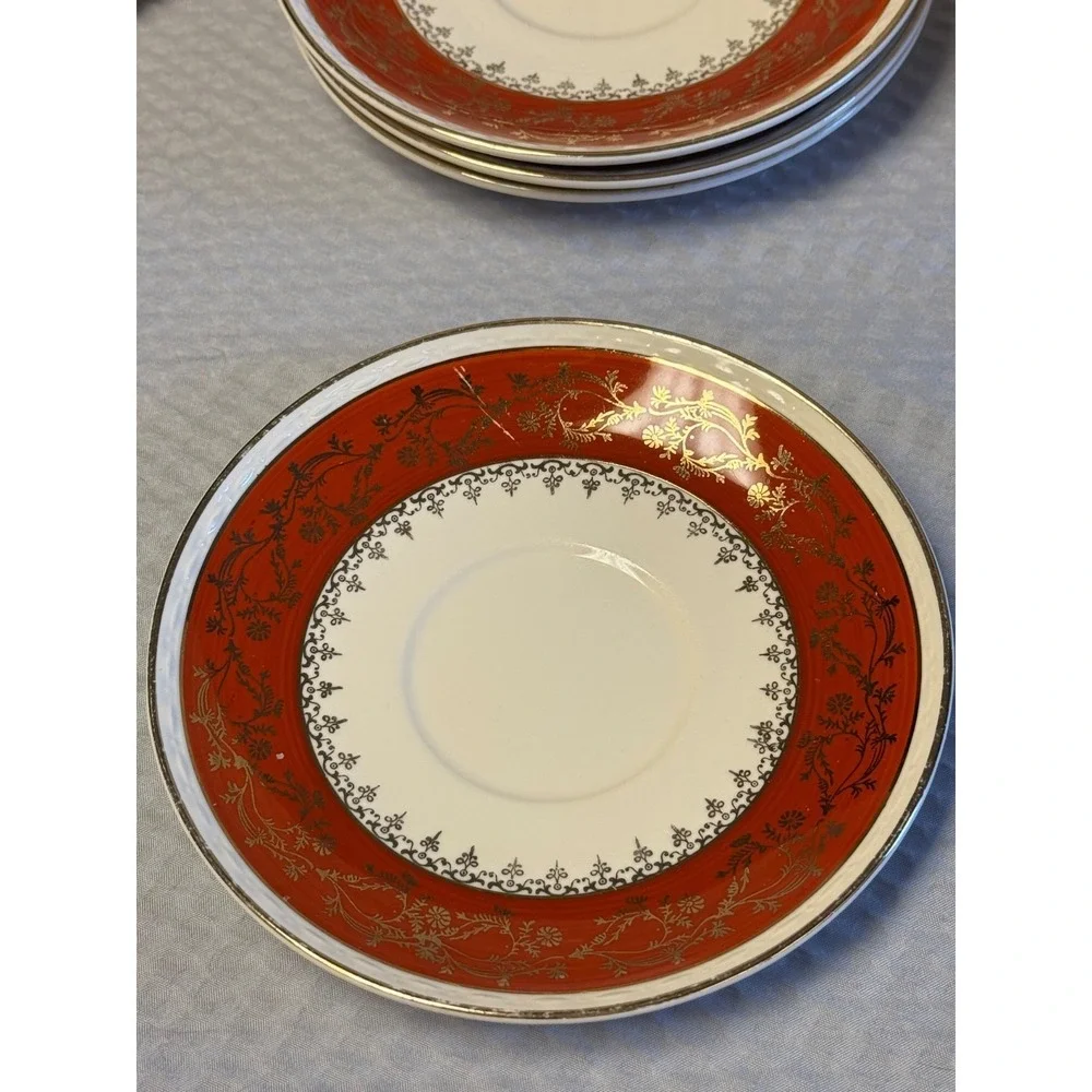Vinatge USA Made Homer Laughlin Craftsman Formal Rust Red Saucer set/6-  6